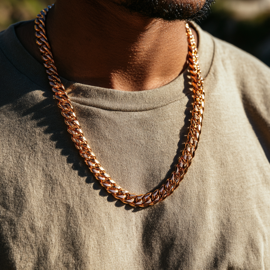 Gold Cuban chain outdoors
