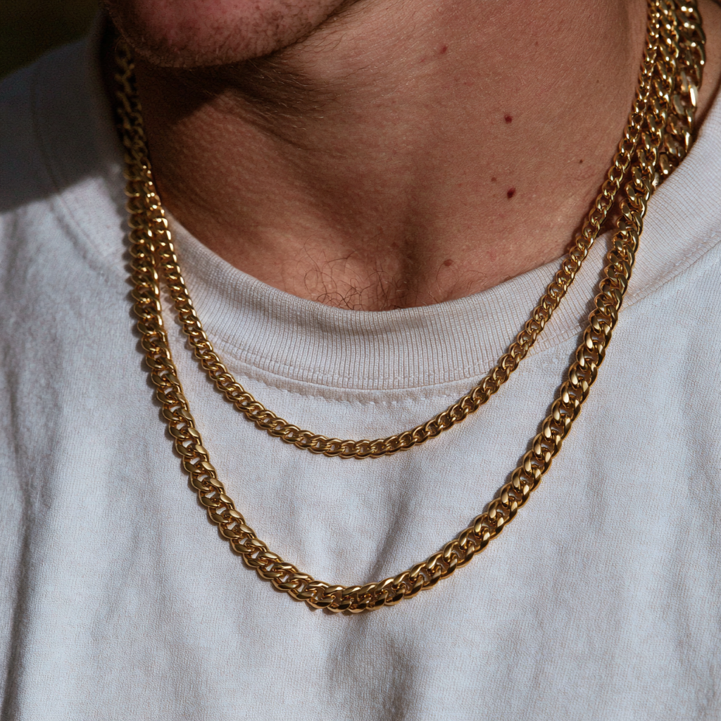 Two gold chains layered